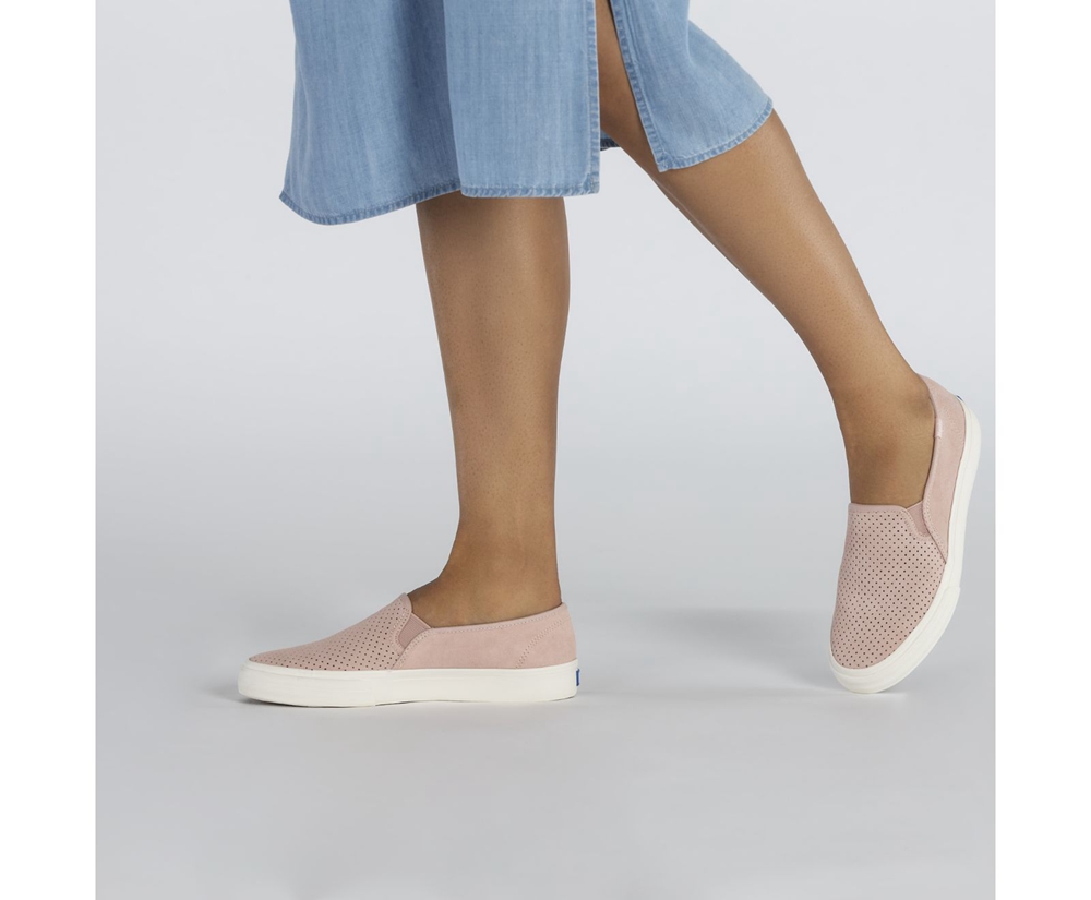 Slip Ons Keds Mujer Rosas - Double Decker Perf Suede - 318-AKGTJY